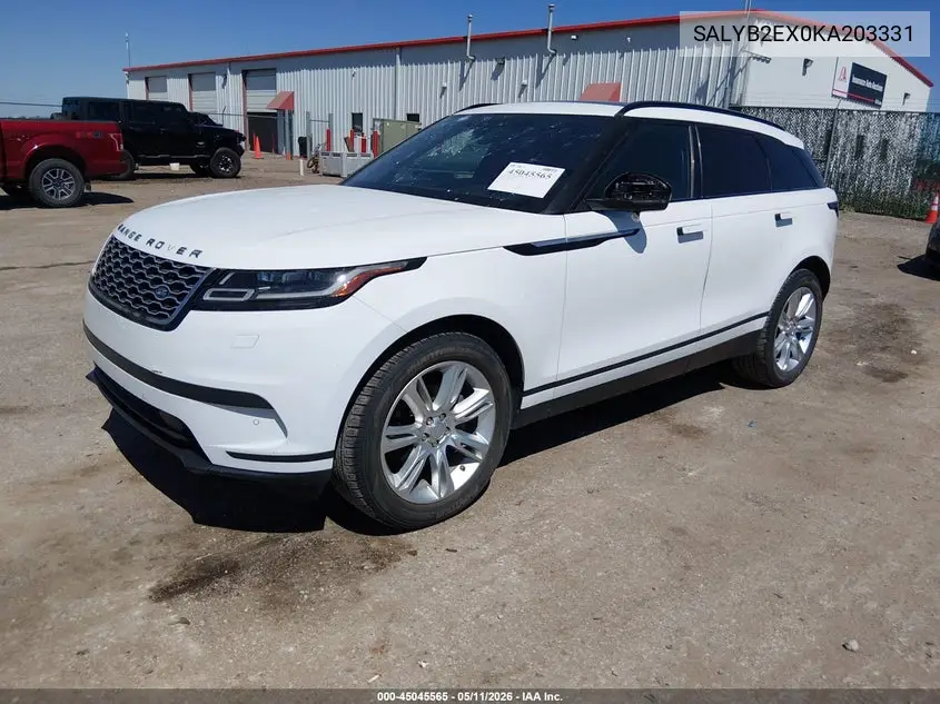 2019 Land Rover Range Rover Velar P250 S VIN: SALYB2EX0KA203331 Lot: 45045565
