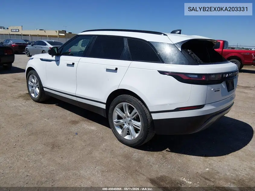 2019 Land Rover Range Rover Velar P250 S VIN: SALYB2EX0KA203331 Lot: 45045565