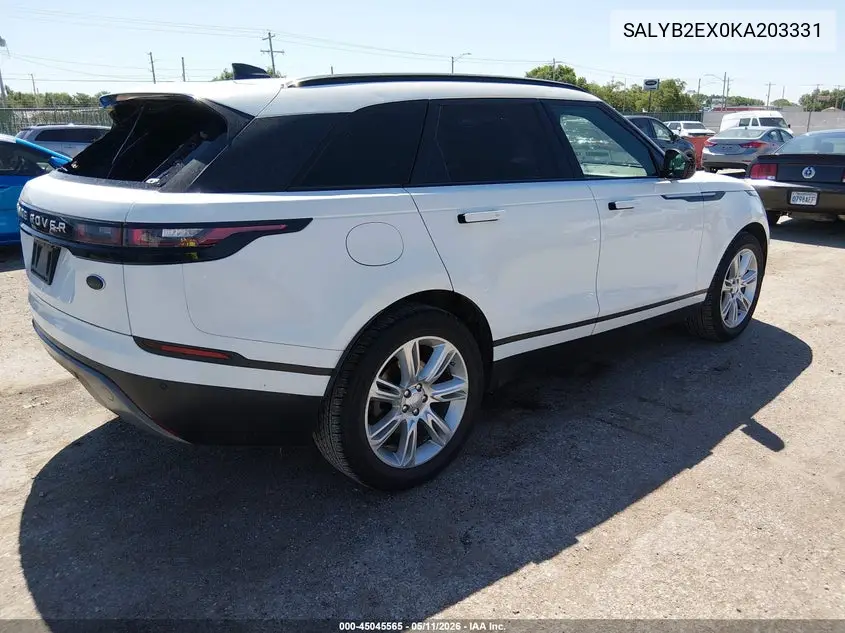 2019 Land Rover Range Rover Velar P250 S VIN: SALYB2EX0KA203331 Lot: 45045565