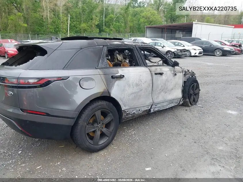 2019 Land Rover Range Rover Velar P250 S VIN: SALYB2EXXKA220735 Lot: 45051492