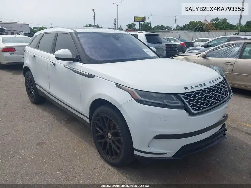 2019 Land Rover Range Rover Velar S VIN: SALYB2EX4KA793355 Lot: 45052796
