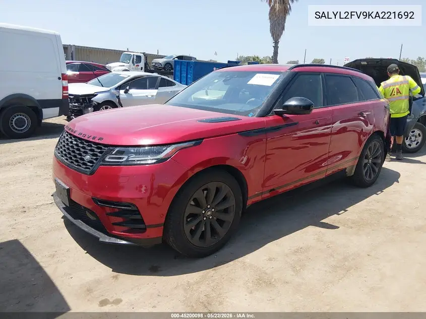2019 Land Rover Range Rover Velar P340 R-Dynamic Se/P380 R-Dynamic Se VIN: SALYL2FV9KA221692 Lot: 45200098