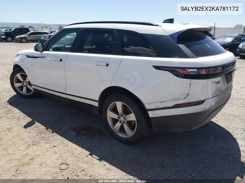 2019 Land Rover Range Rover Velar P250 S VIN: SALYB2EX2KA781172 Lot: 45211604
