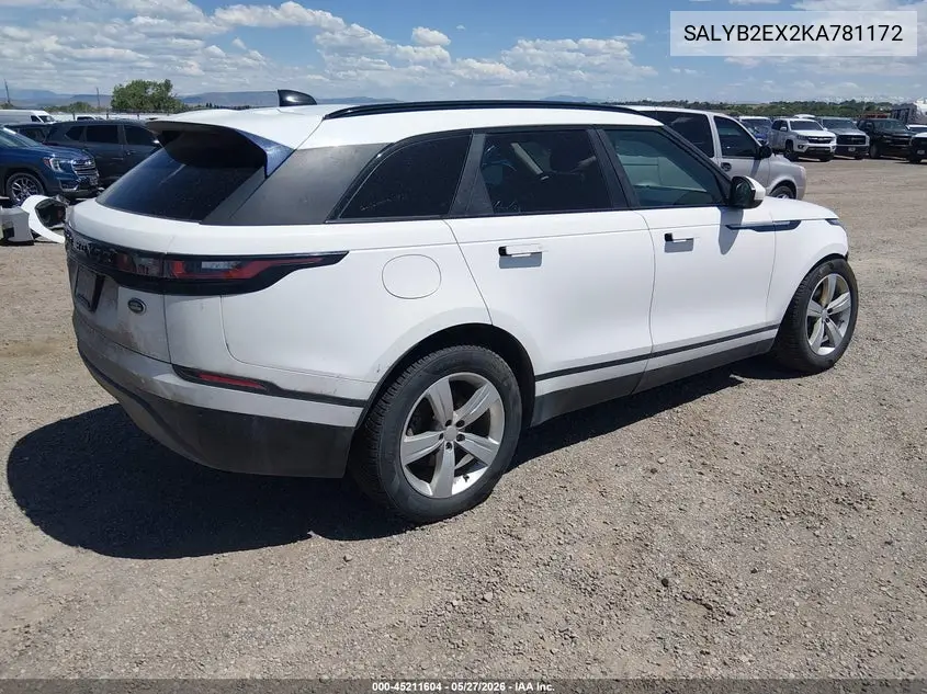 2019 Land Rover Range Rover Velar P250 S VIN: SALYB2EX2KA781172 Lot: 45211604