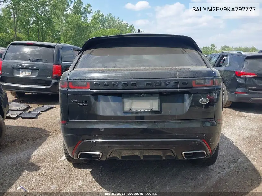 2019 Land Rover Range Rover Velar P380 R-Dynamic Hse VIN: SALYM2EV9KA792727 Lot: 45308664
