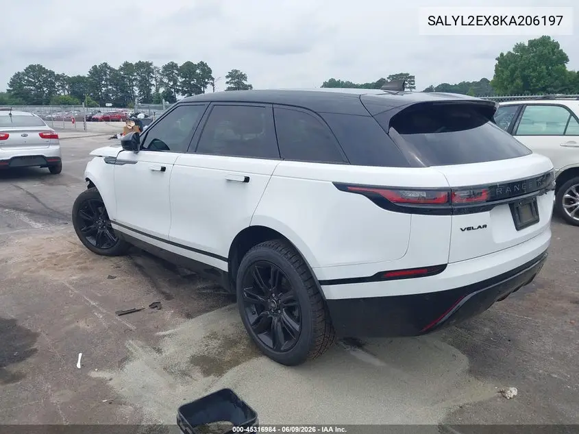 2019 Land Rover Range Rover Velar P250 R-Dynamic Se VIN: SALYL2EX8KA206197 Lot: 45316984