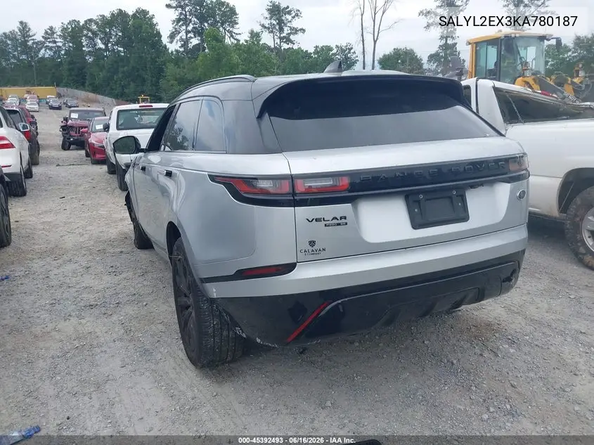 2019 Land Rover Range Rover Velar P250 R-Dynamic Se VIN: SALYL2EX3KA780187 Lot: 45392493