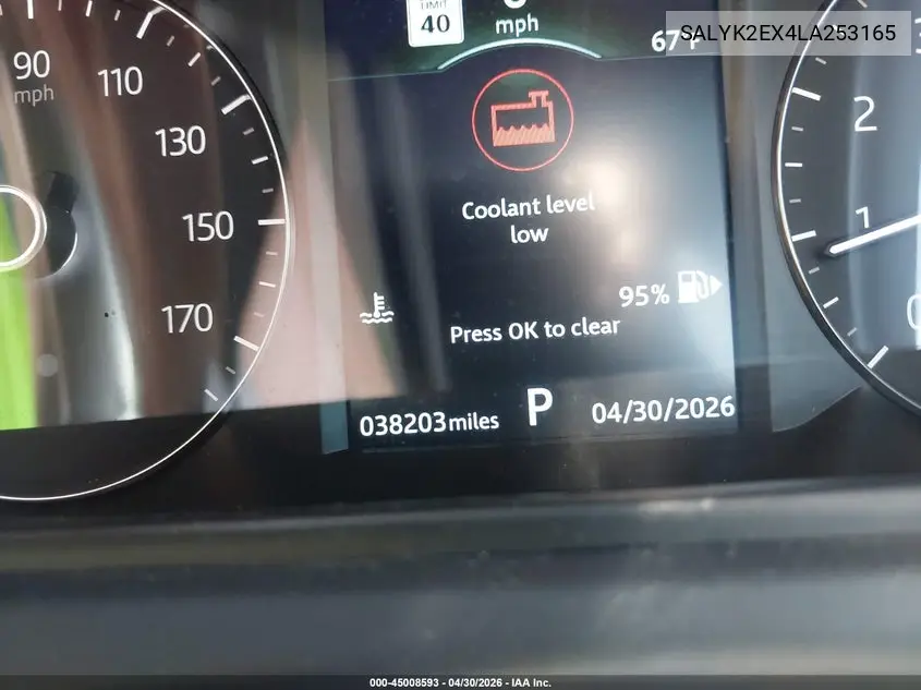 2020 Land Rover Range Rover Velar P250 R-Dynamic S VIN: SALYK2EX4LA253165 Lot: 45008593