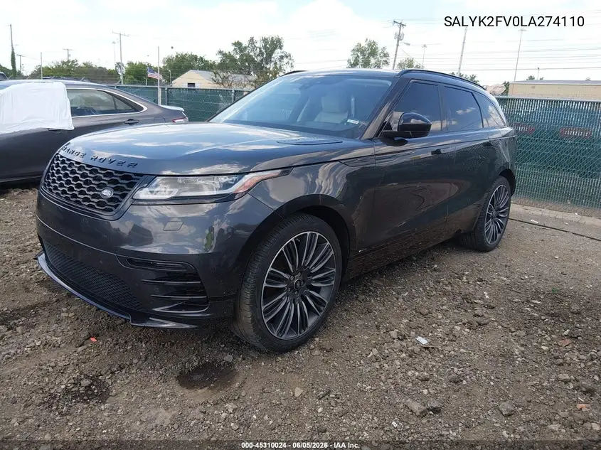 2020 Land Rover Range Rover Velar P340 R-Dynamic S VIN: SALYK2FV0LA274110 Lot: 45310024