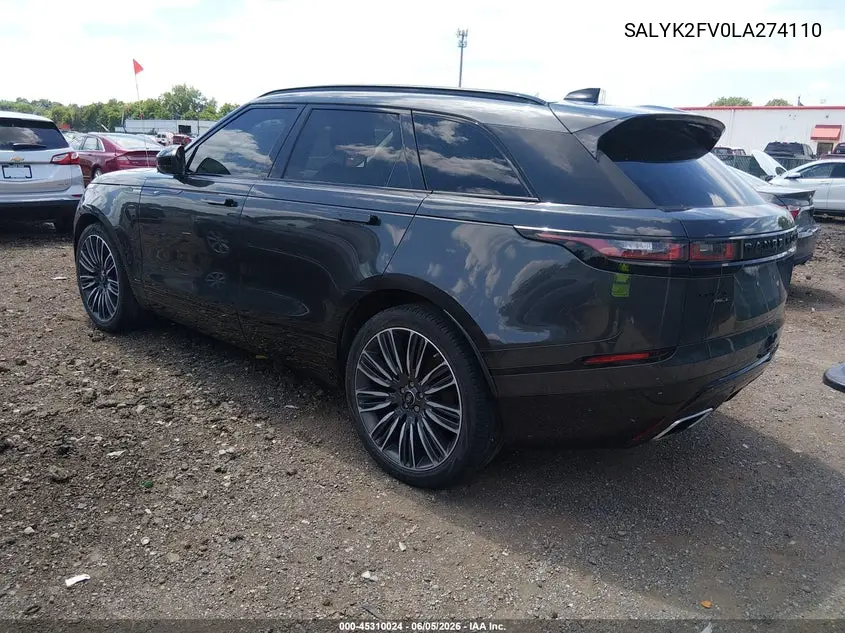 2020 Land Rover Range Rover Velar P340 R-Dynamic S VIN: SALYK2FV0LA274110 Lot: 45310024