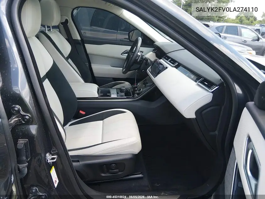2020 Land Rover Range Rover Velar P340 R-Dynamic S VIN: SALYK2FV0LA274110 Lot: 45310024