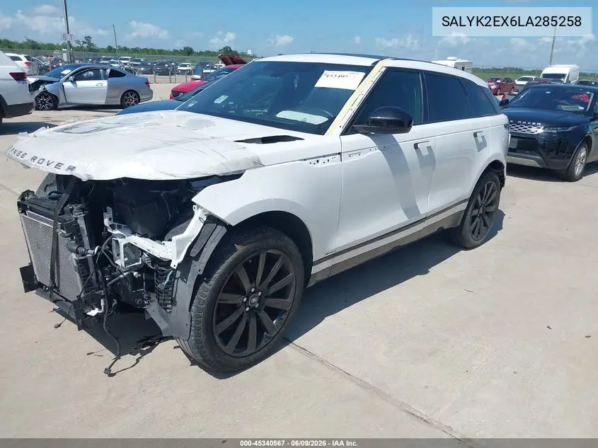 2020 Land Rover Range Rover Velar P250 R-Dynamic S VIN: SALYK2EX6LA285258 Lot: 45340567