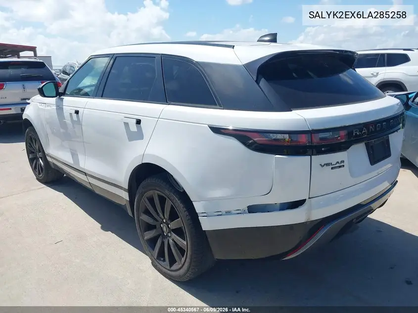 2020 Land Rover Range Rover Velar P250 R-Dynamic S VIN: SALYK2EX6LA285258 Lot: 45340567
