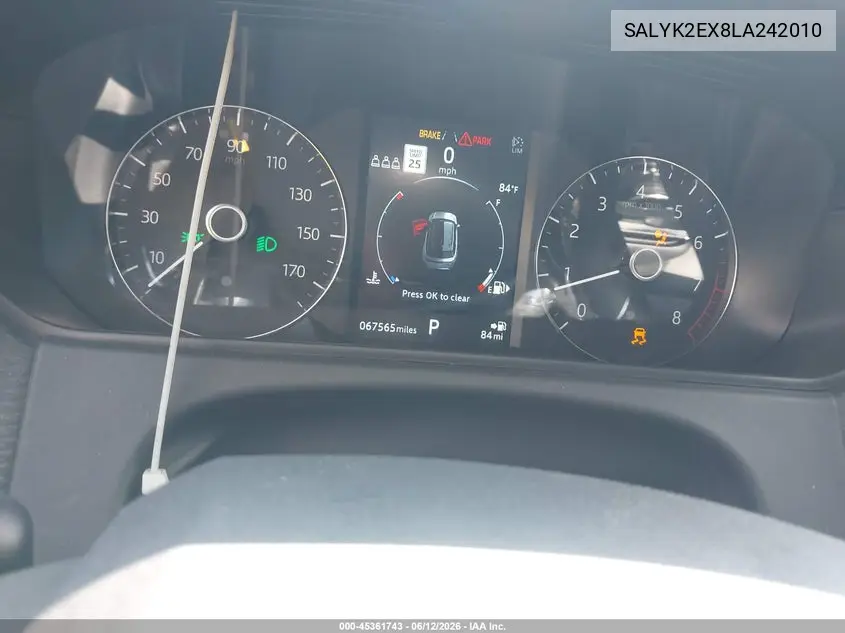 2020 Land Rover Range Rover Velar P250 R-Dynamic S VIN: SALYK2EX8LA242010 Lot: 45361743