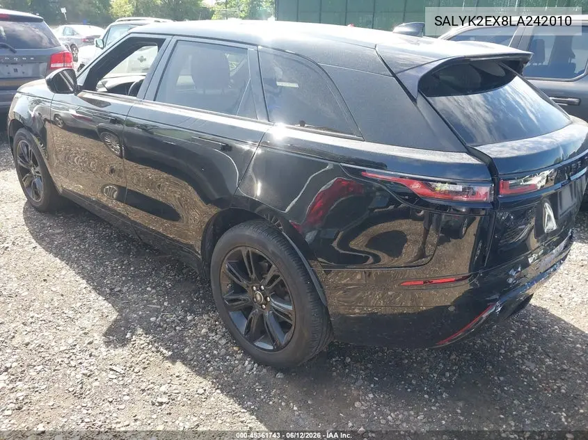 2020 Land Rover Range Rover Velar P250 R-Dynamic S VIN: SALYK2EX8LA242010 Lot: 45361743