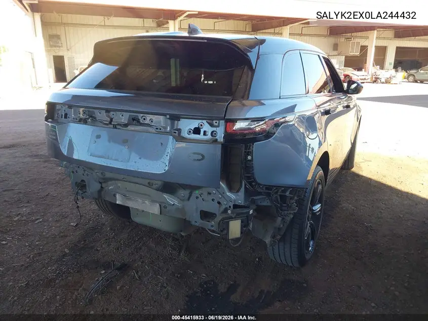 2020 Land Rover Range Rover Velar P250 R-Dynamic S VIN: SALYK2EX0LA244432 Lot: 45415933