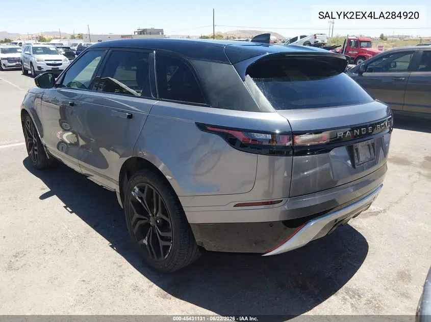 2020 Land Rover Range Rover Velar P250 R-Dynamic S VIN: SALYK2EX4LA284920 Lot: 45431131