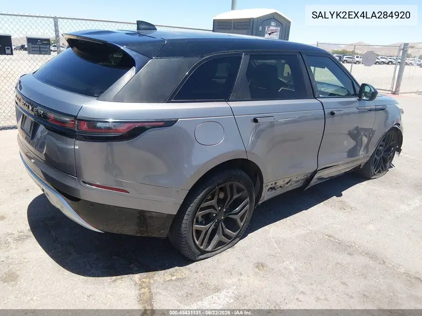2020 Land Rover Range Rover Velar P250 R-Dynamic S VIN: SALYK2EX4LA284920 Lot: 45431131