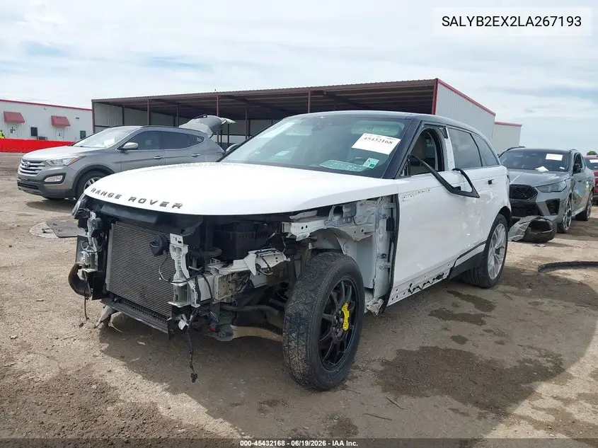 2020 Land Rover Range Rover Velar P250 S VIN: SALYB2EX2LA267193 Lot: 45432168