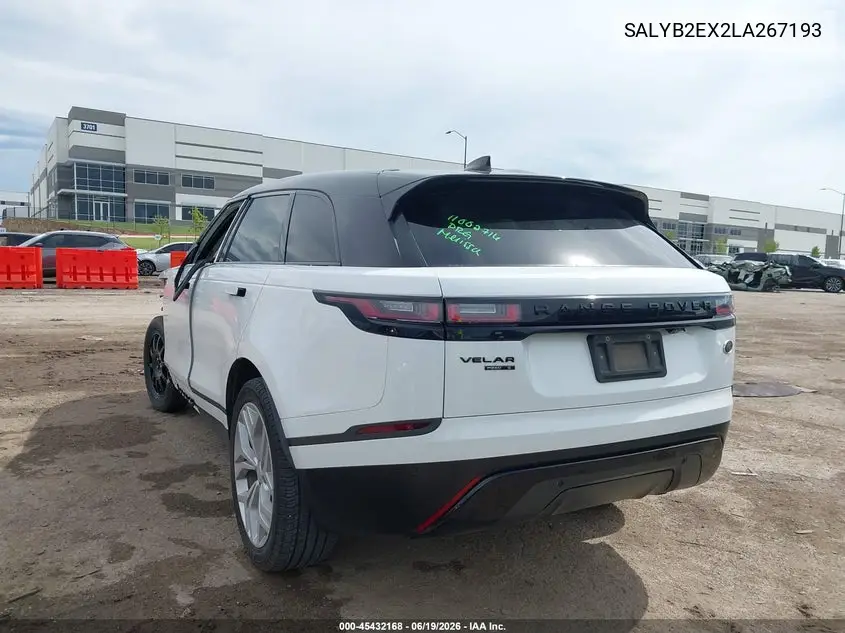 2020 Land Rover Range Rover Velar P250 S VIN: SALYB2EX2LA267193 Lot: 45432168