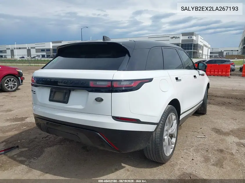 2020 Land Rover Range Rover Velar P250 S VIN: SALYB2EX2LA267193 Lot: 45432168