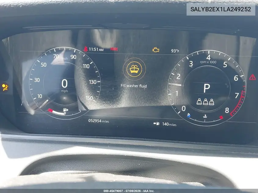 2020 Land Rover Range Rover Velar P250 S VIN: SALYB2EX1LA249252 Lot: 45479007
