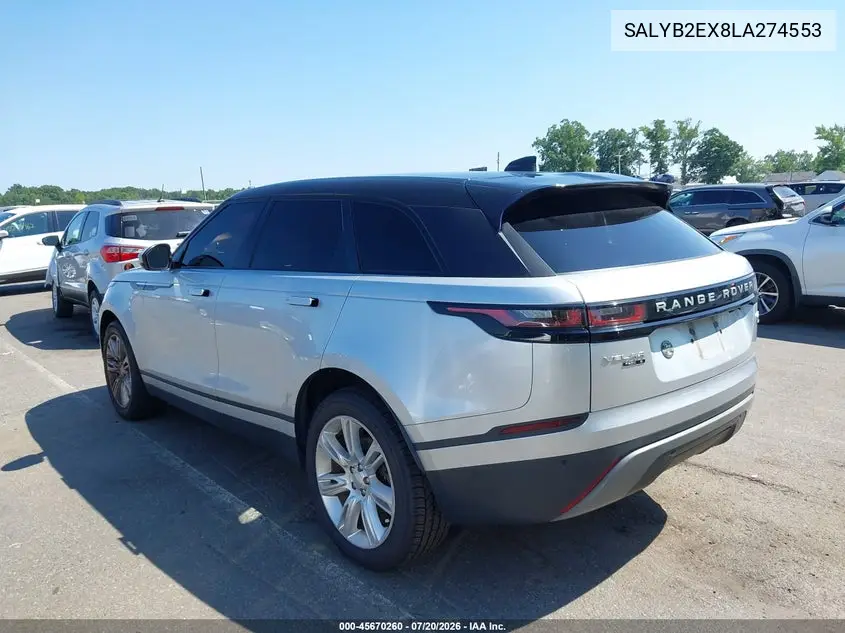 2020 Land Rover Range Rover Velar P250 S VIN: SALYB2EX8LA274553 Lot: 45670260