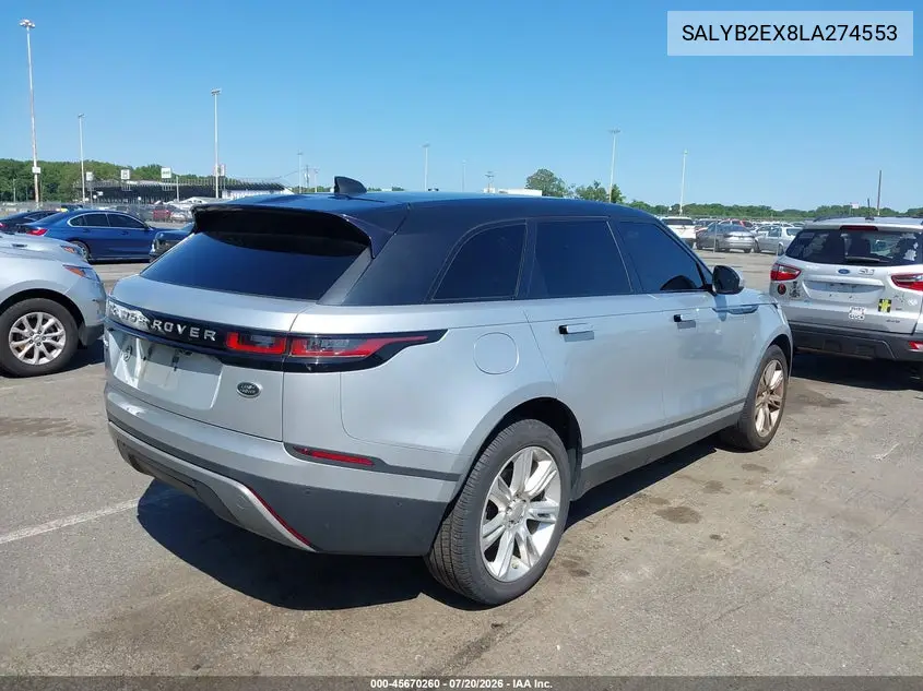 2020 Land Rover Range Rover Velar P250 S VIN: SALYB2EX8LA274553 Lot: 45670260