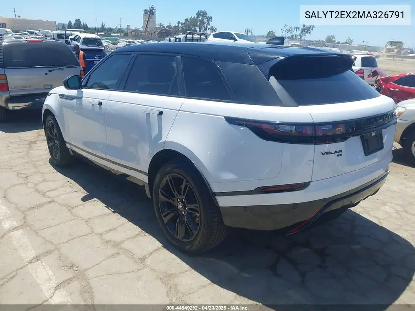 2021 Land Rover Range Rover Velar P250 R-Dynamic S VIN: SALYT2EX2MA326791 Lot: 44949292