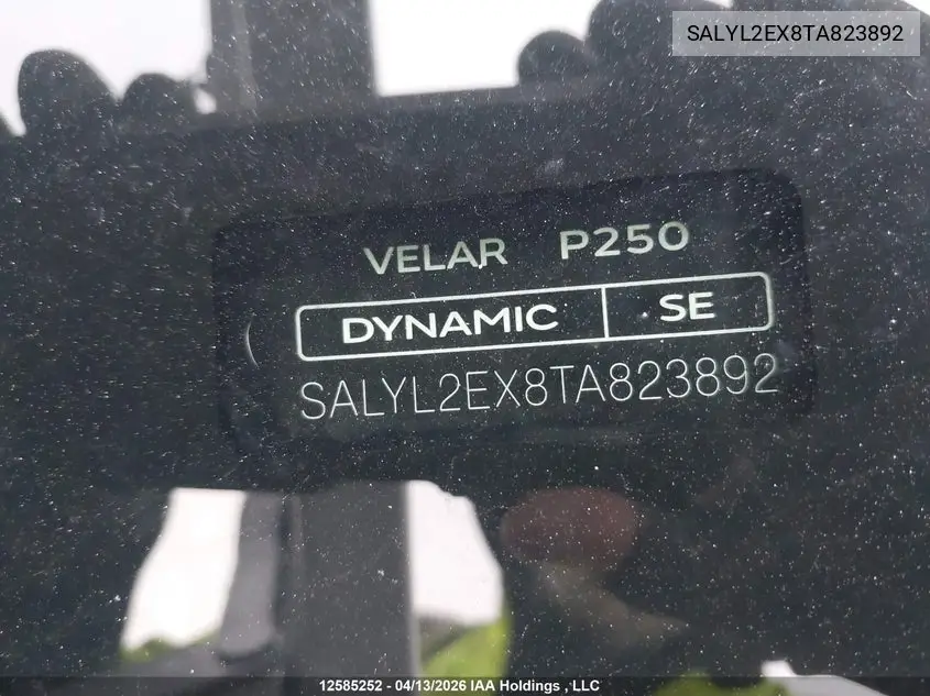 2026 Land Rover Range Rover Velar Dynamic Se P250 Gas VIN: SALYL2EX8TA823892 Lot: 12585252
