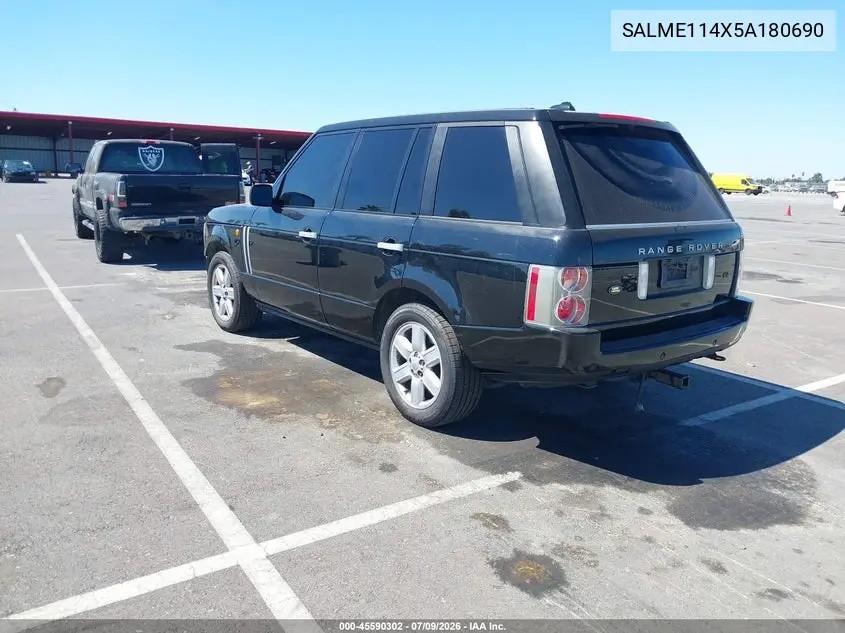2005 Land Rover Range Rover Hse VIN: SALME114X5A180690 Lot: 45590302