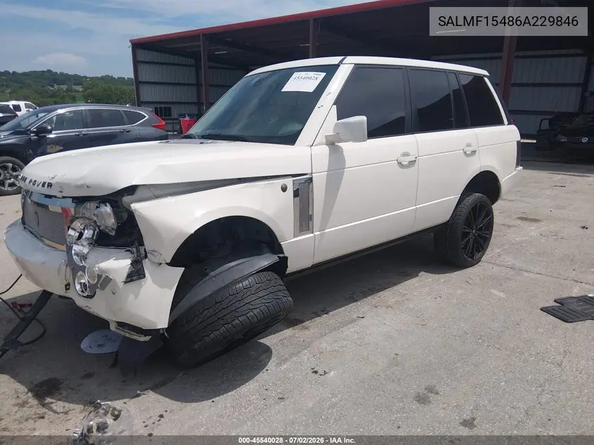 2006 Land Rover Range Rover Hse VIN: SALMF15486A229846 Lot: 45540028