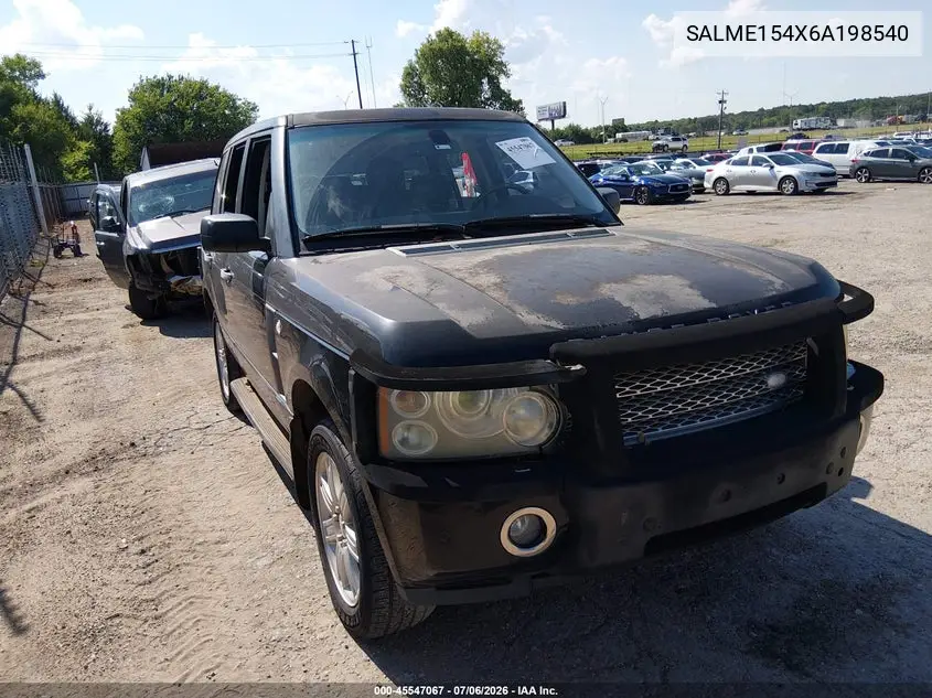 2006 Land Rover Range Rover Hse VIN: SALME154X6A198540 Lot: 45547067