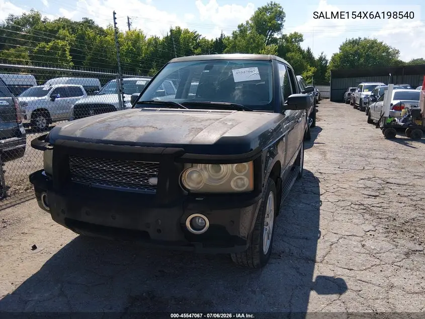 2006 Land Rover Range Rover Hse VIN: SALME154X6A198540 Lot: 45547067
