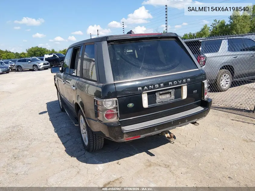 2006 Land Rover Range Rover Hse VIN: SALME154X6A198540 Lot: 45547067