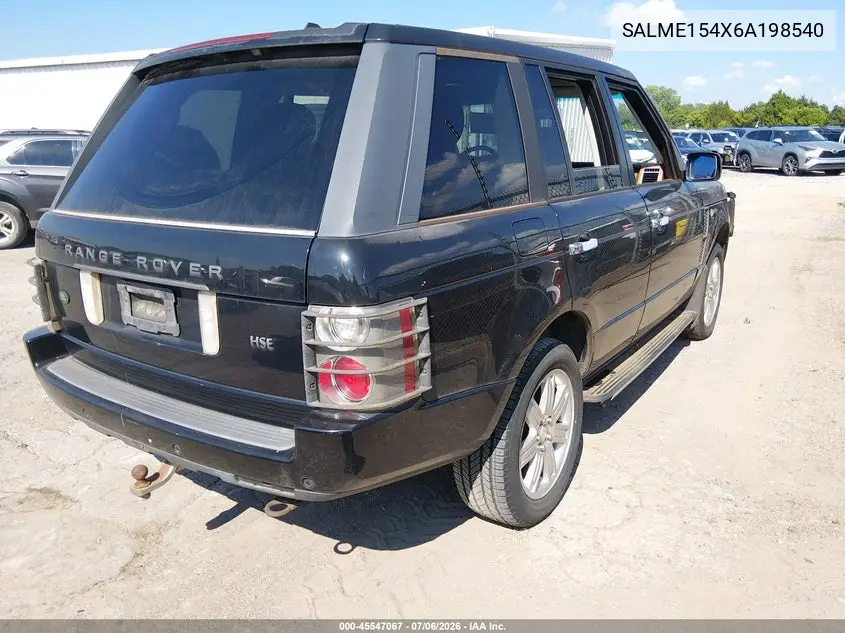 2006 Land Rover Range Rover Hse VIN: SALME154X6A198540 Lot: 45547067