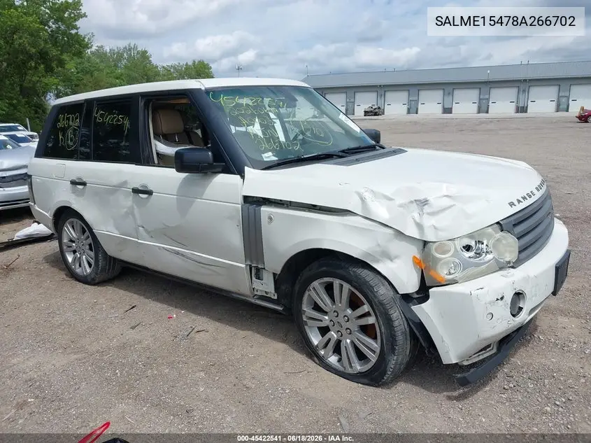 2008 Land Rover Range Rover Hse VIN: SALME15478A266702 Lot: 45422541