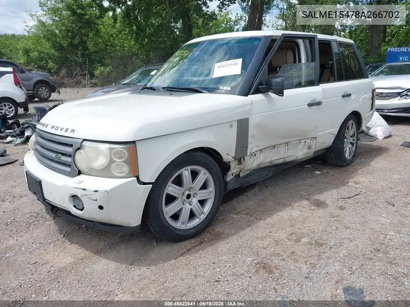 2008 Land Rover Range Rover Hse VIN: SALME15478A266702 Lot: 45422541
