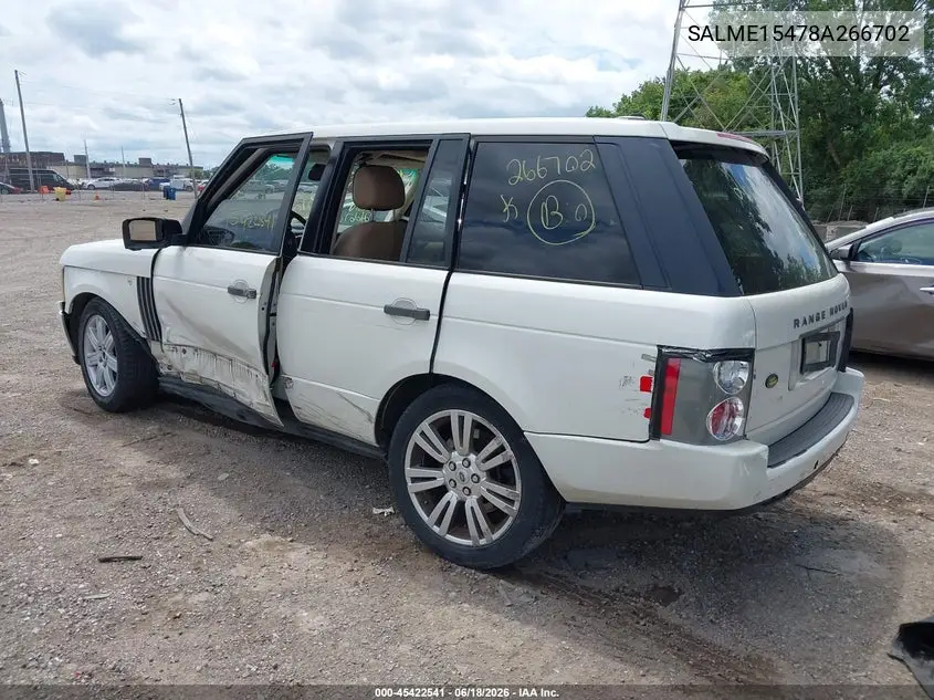 2008 Land Rover Range Rover Hse VIN: SALME15478A266702 Lot: 45422541
