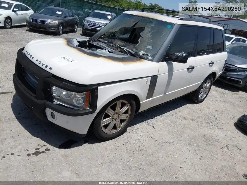 2008 Land Rover Range Rover Hse VIN: SALMF154X8A290280 Lot: 45528662