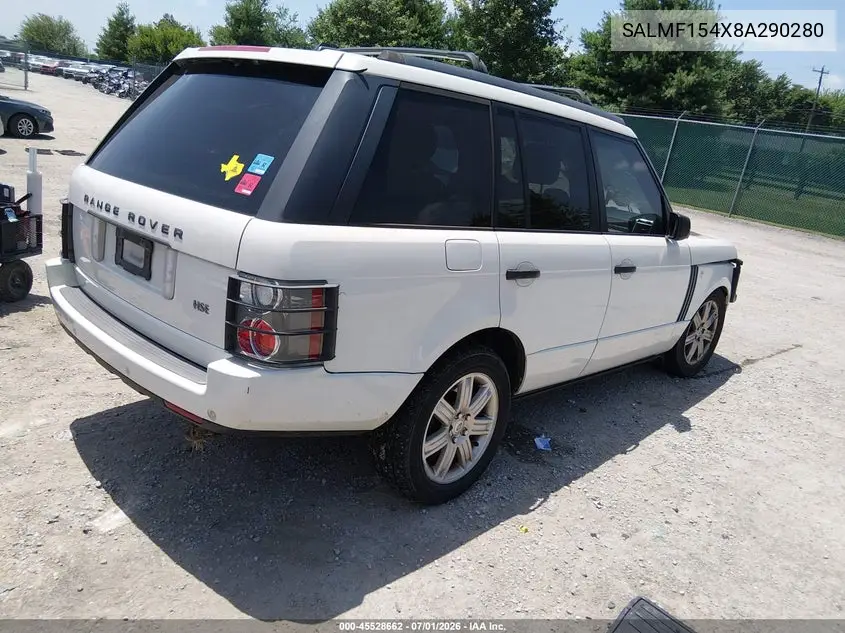 2008 Land Rover Range Rover Hse VIN: SALMF154X8A290280 Lot: 45528662