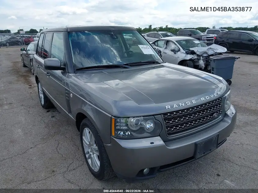 2011 Land Rover Range Rover Hse VIN: SALME1D45BA353877 Lot: 45444540