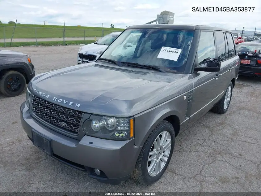 2011 Land Rover Range Rover Hse VIN: SALME1D45BA353877 Lot: 45444540