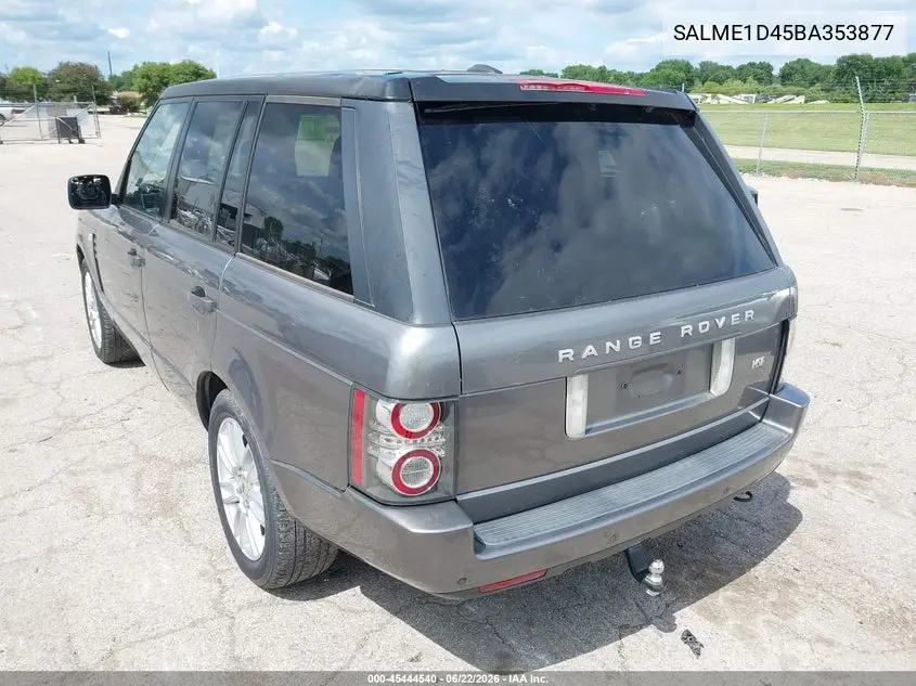 2011 Land Rover Range Rover Hse VIN: SALME1D45BA353877 Lot: 45444540