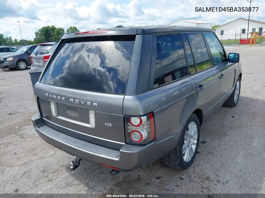 2011 Land Rover Range Rover Hse VIN: SALME1D45BA353877 Lot: 45444540