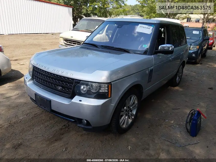 2012 Land Rover Range Rover Hse VIN: SALMF1D48CA363575 Lot: 45565266