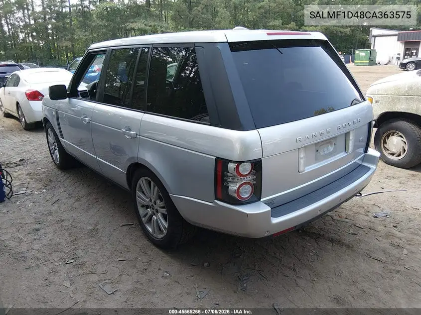 2012 Land Rover Range Rover Hse VIN: SALMF1D48CA363575 Lot: 45565266