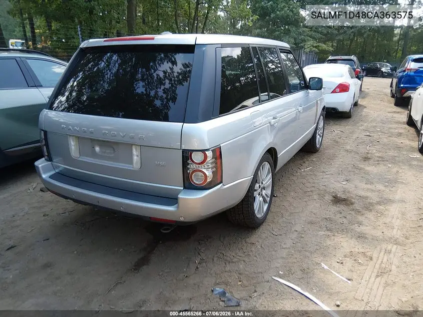 2012 Land Rover Range Rover Hse VIN: SALMF1D48CA363575 Lot: 45565266