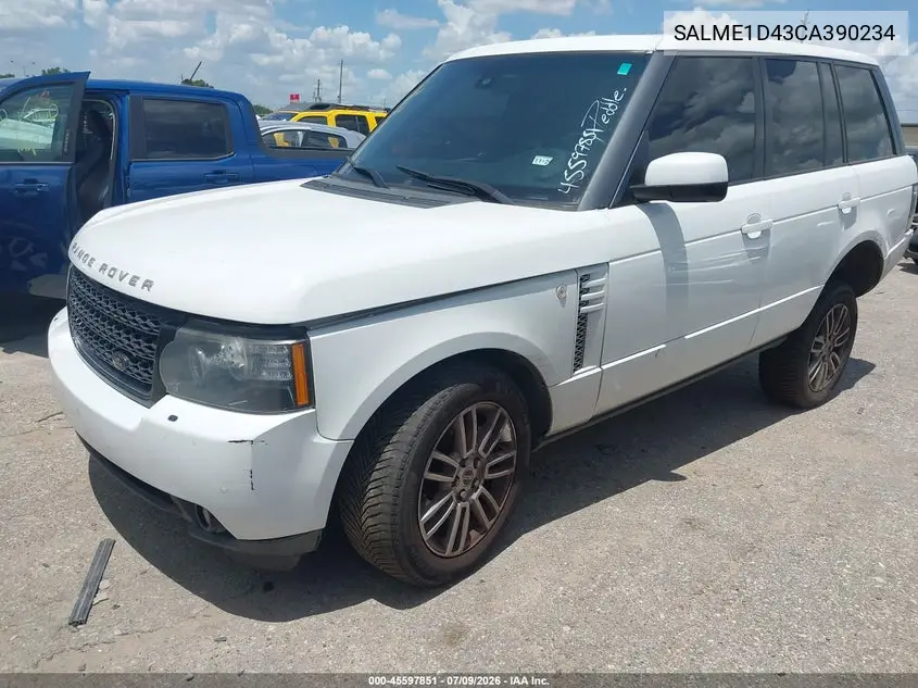 2012 Land Rover Range Rover Hse VIN: SALME1D43CA390234 Lot: 45597851