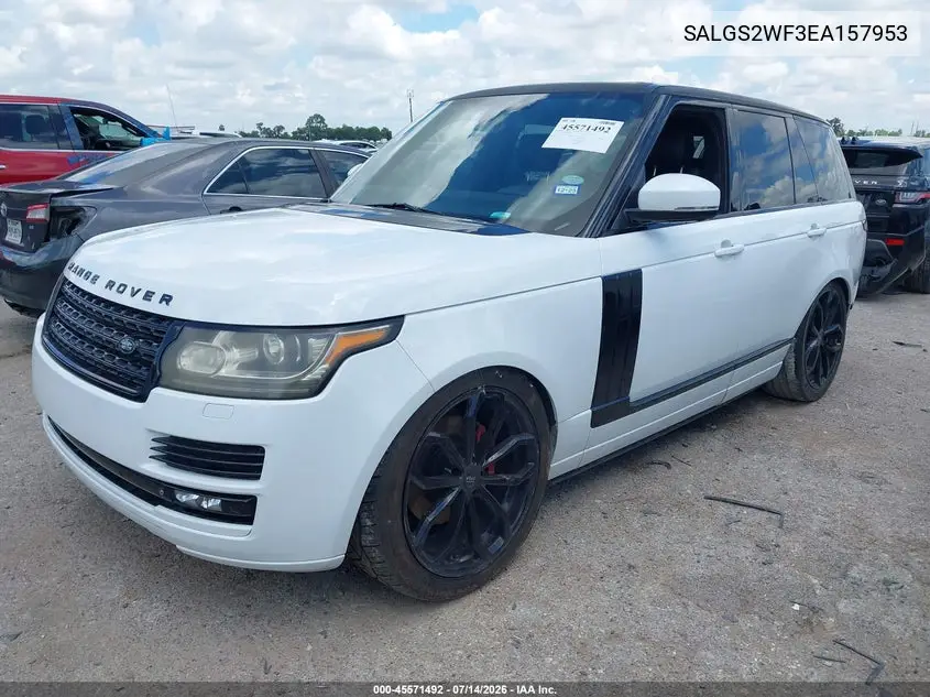 2014 Land Rover Range Rover 3.0L V6 Supercharged Hse VIN: SALGS2WF3EA157953 Lot: 45571492